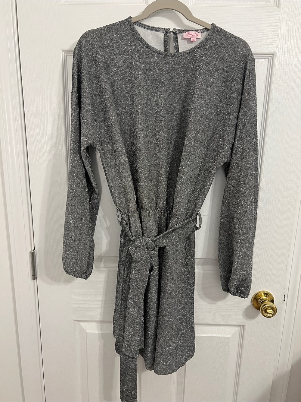 Pink Lily Silver Sparkle Long Sleeve Mini Dress